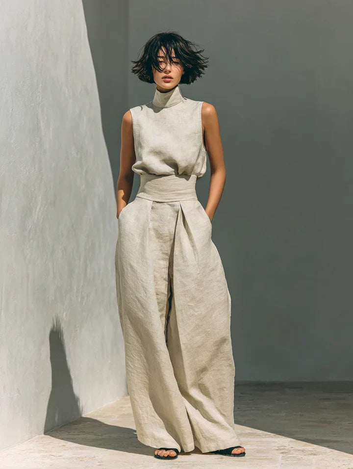 Flor™ | Ensemble Minimaliste Débardeur et Pantalon Large en Coton et Lin pour Femme