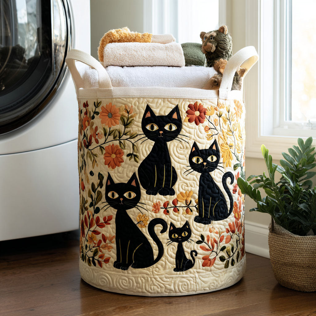 Panier matelassé avec chats parmi les fleurs
