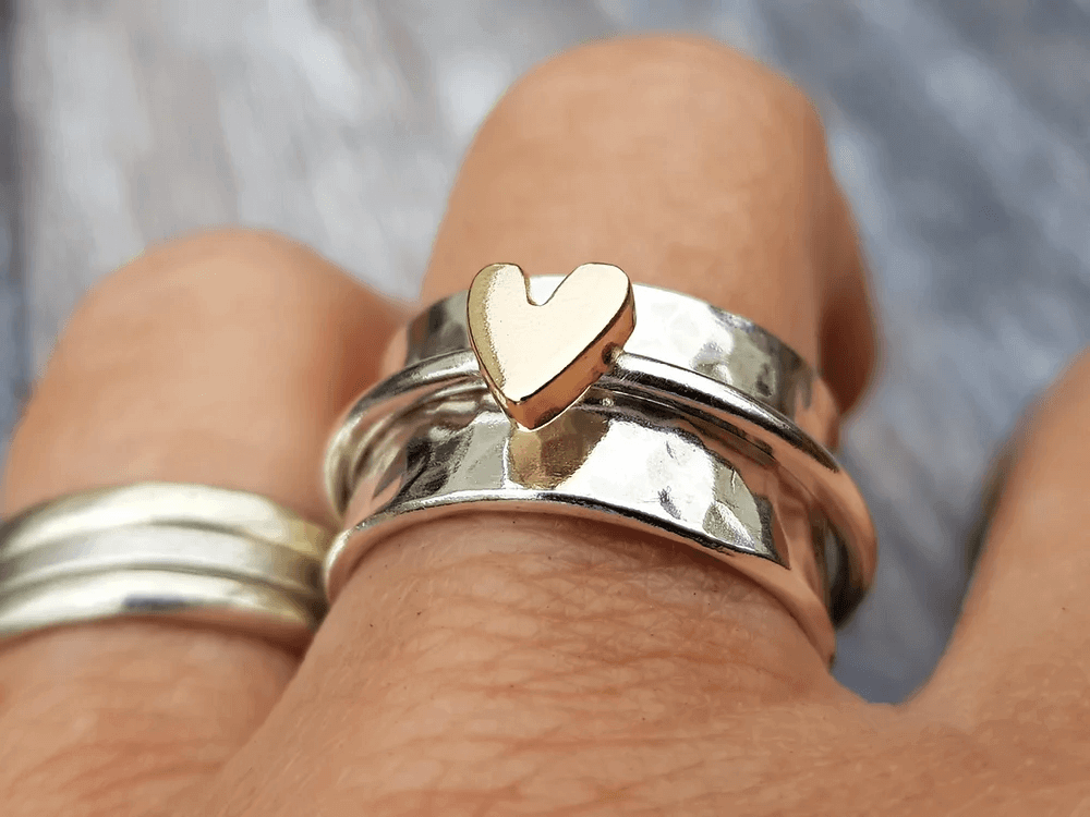 Isabelle - Bague en Argent avec Cœur Doré