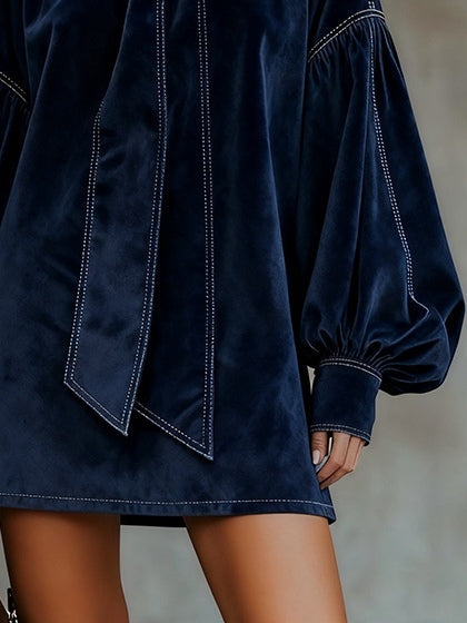 Tiphaine | Mini Robe en Velours avec Nœud
