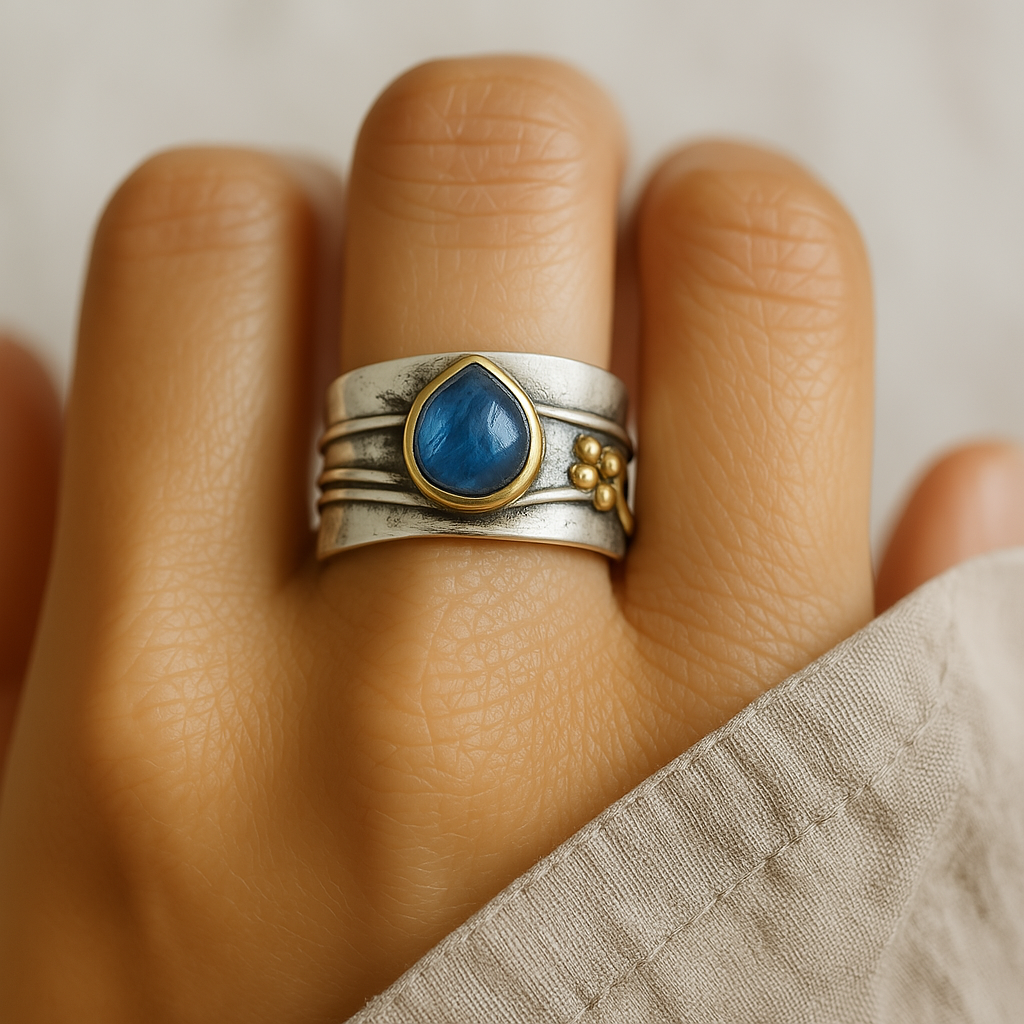 Agnès - Bague Vintage Saphir Bleu en Argent Plaqué Or
