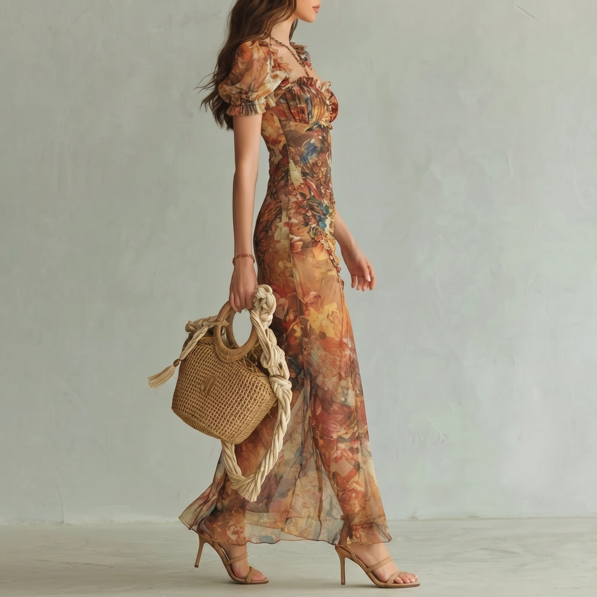 Vestido largo con estampado de pintura al óleo estilo bohemio
