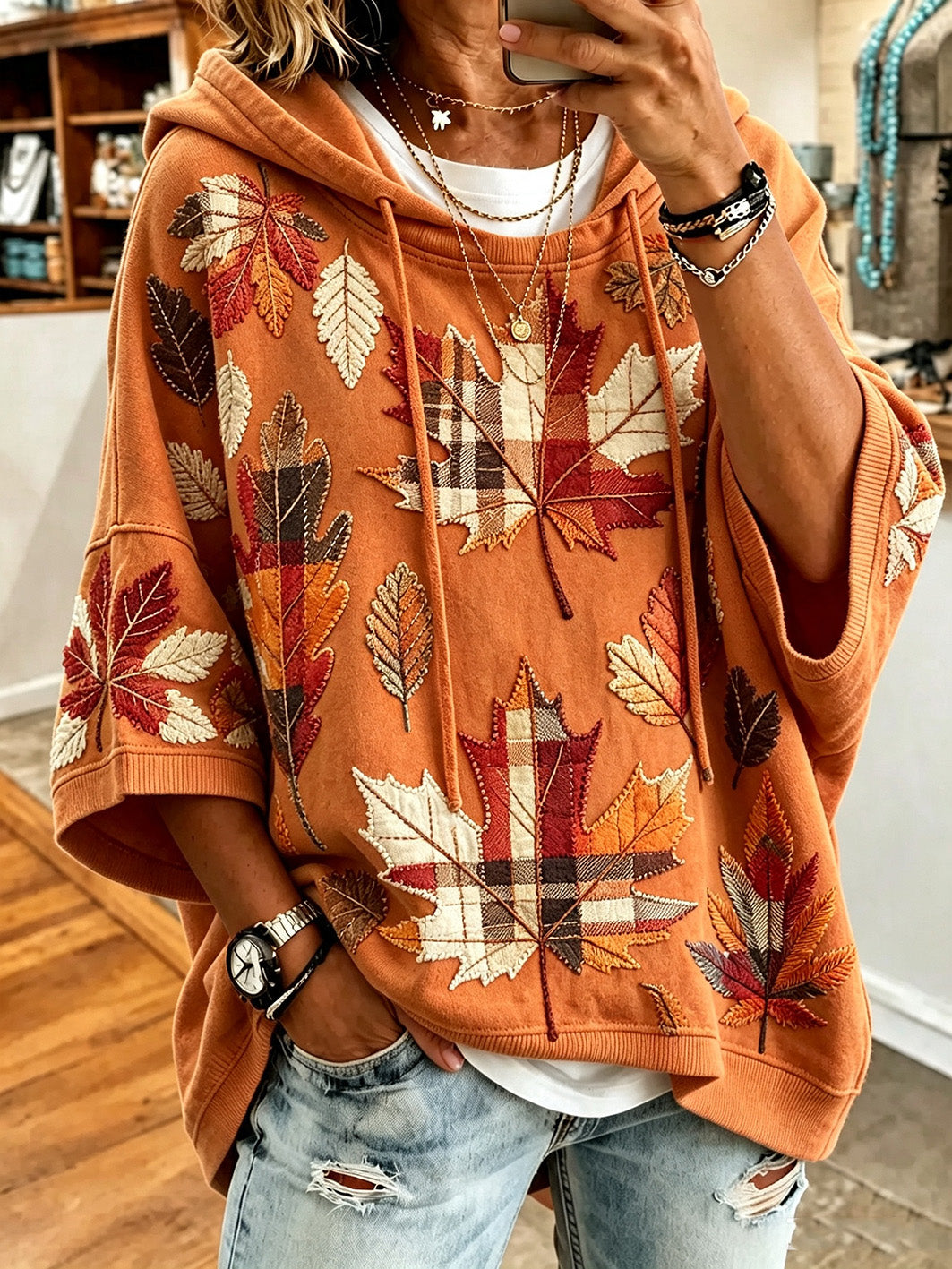 Otilia | Sweat à capuche oversize imprimé feuilles d'automne