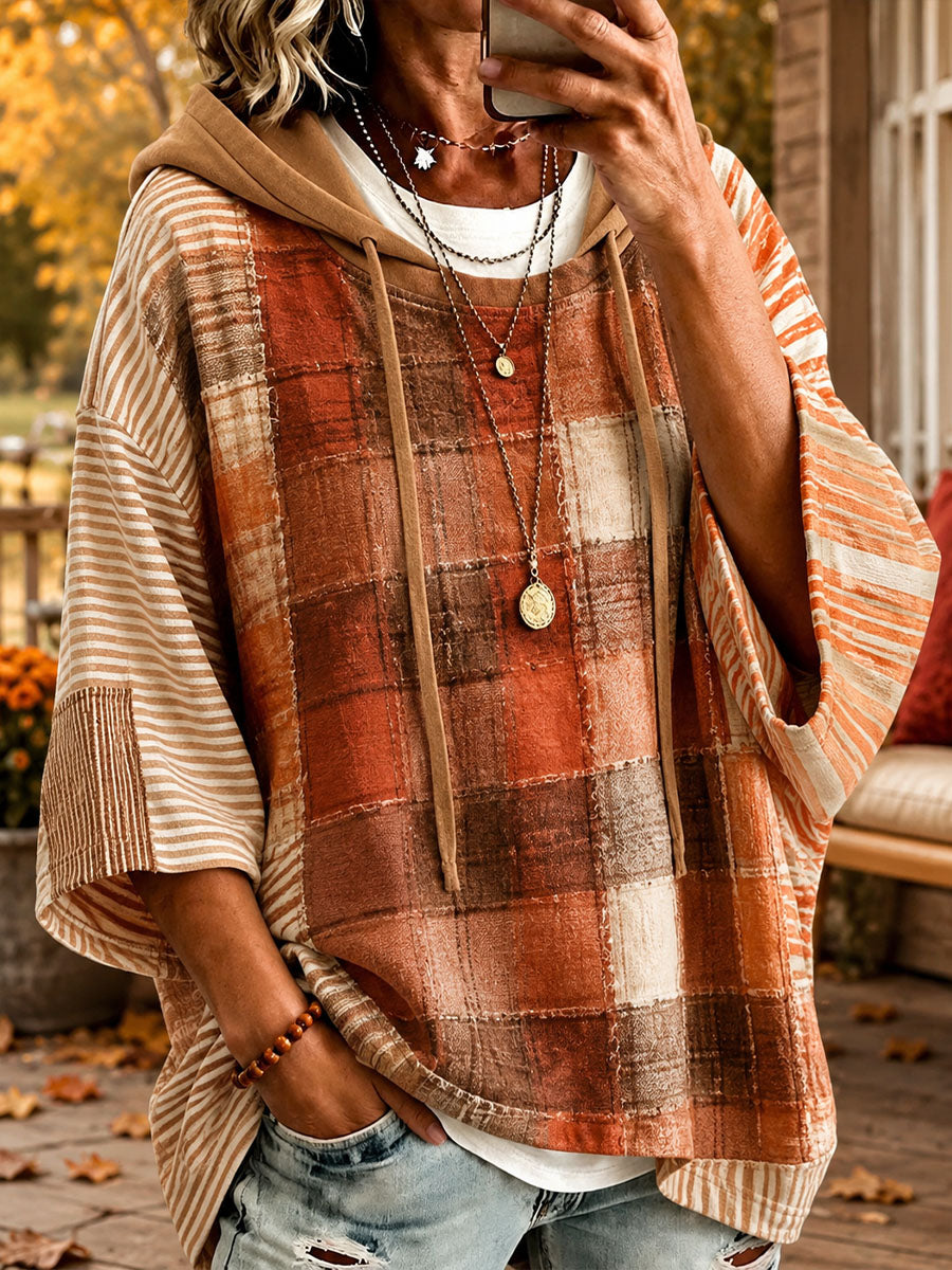 Simona | Sweat à capuche oversize patchwork aux tons d'automne