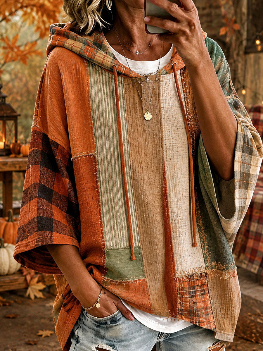 Andrea | Sweat à capuche oversize patchwork aux tons d'automne