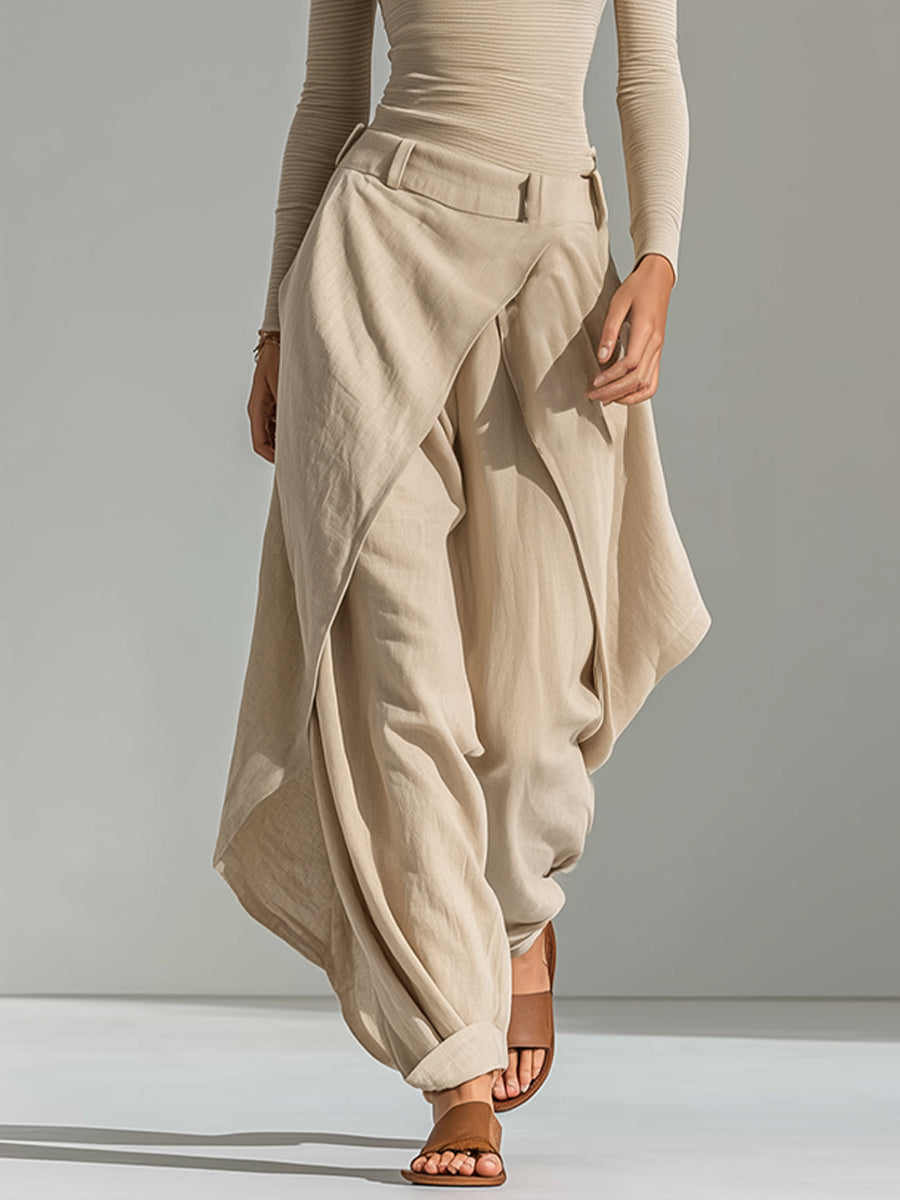 Giuliana | Ensemble Top Beige Col Bateau et Pantalon Large Superposé