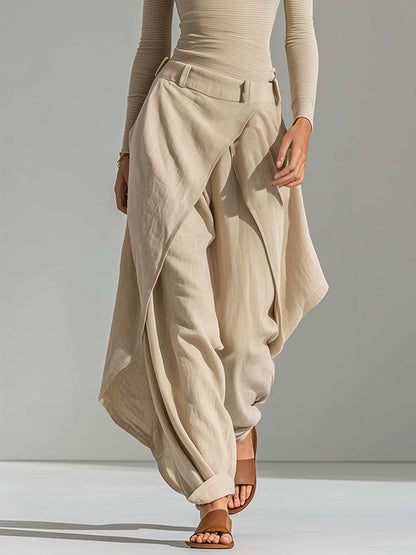 Giuliana | Ensemble Top Beige Col Bateau et Pantalon Large Superposé