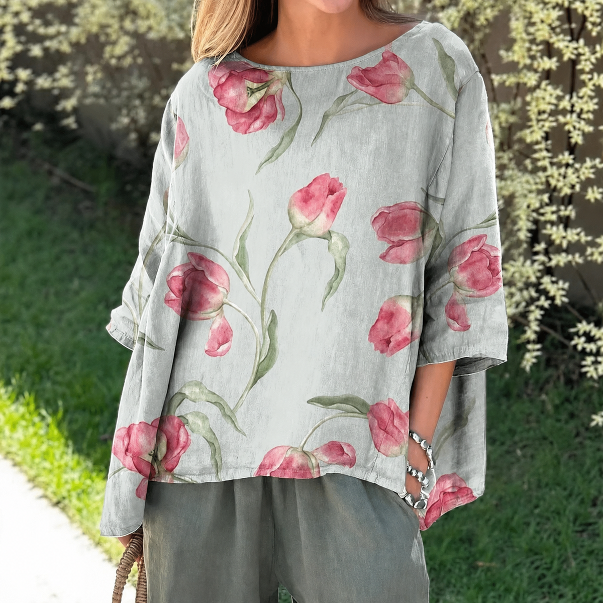 Chemisier Fleuri Rose Tulipes