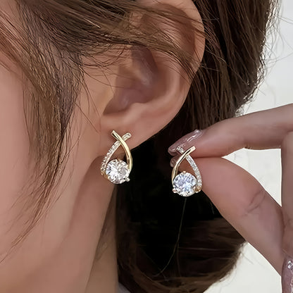 Soledad - Boucles d'Oreilles avec Croix Dorée et Zircone