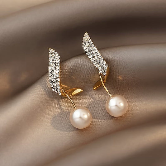 Boucles d'Oreilles Perle et Plume de Cristal