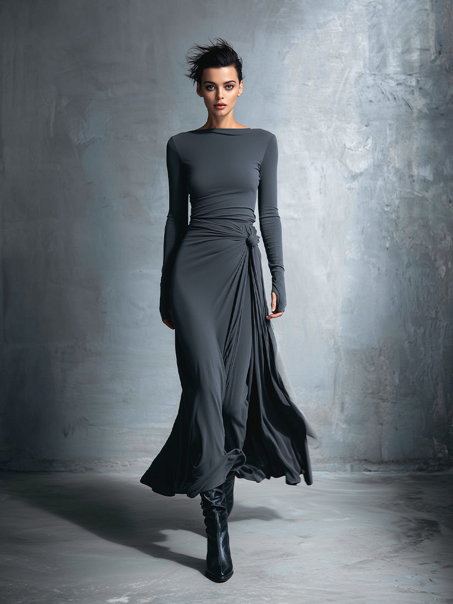 Naomie | Robe Longue avec Nœud Effet Soie