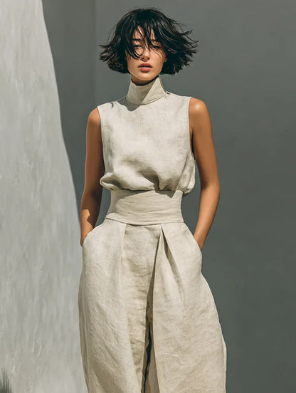 Flor™ | Ensemble Minimaliste Débardeur et Pantalon Large en Coton et Lin pour Femme