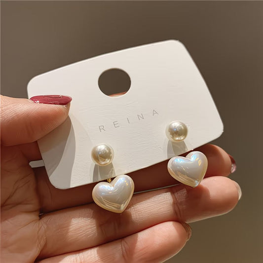 Boucles d'Oreilles Cœur à Double Perle