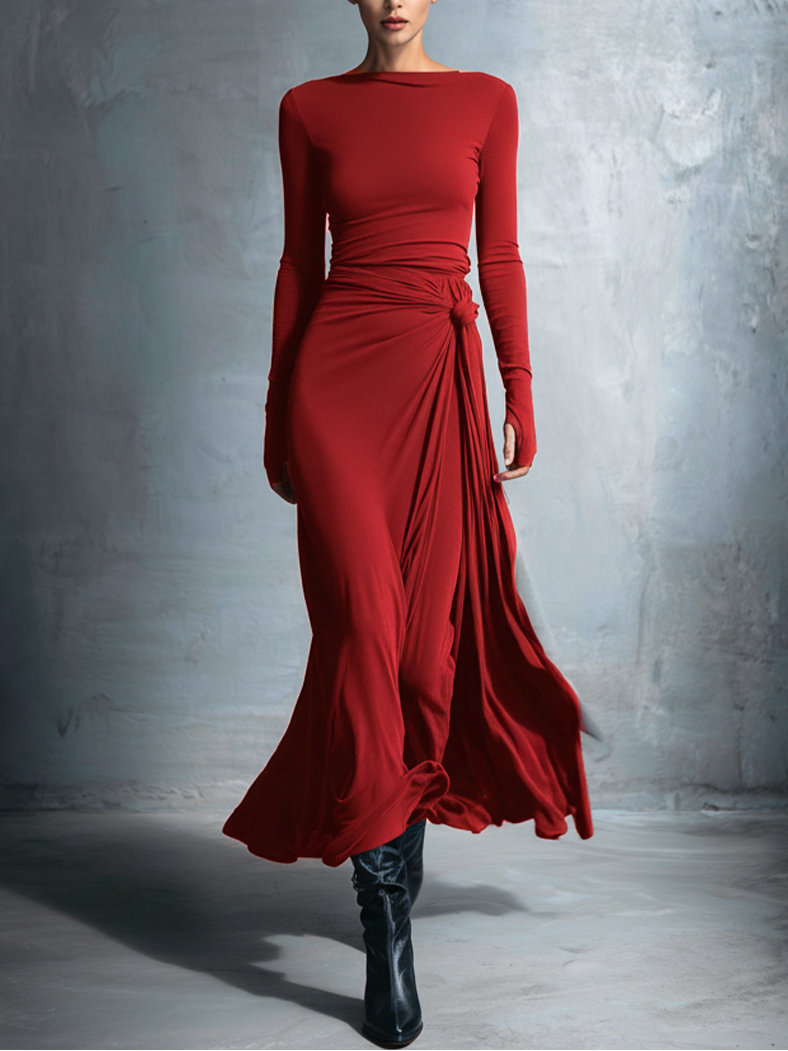 Naomie | Robe Longue avec Nœud Effet Soie