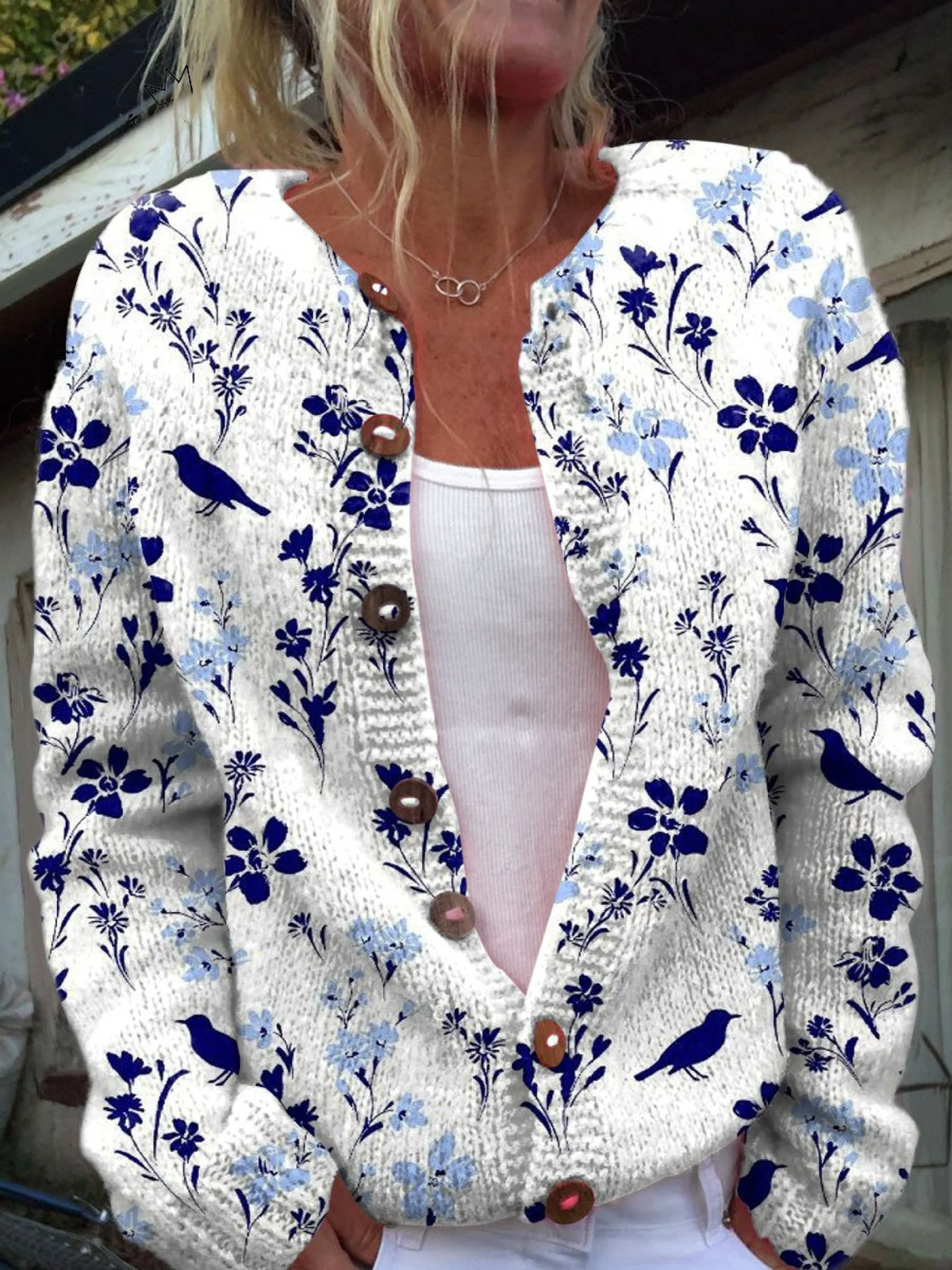 Véronique | Cardigan Boutonné Imprimé Fleuri Vintage
