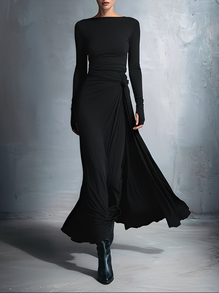 Naomie | Robe Longue avec Nœud Effet Soie