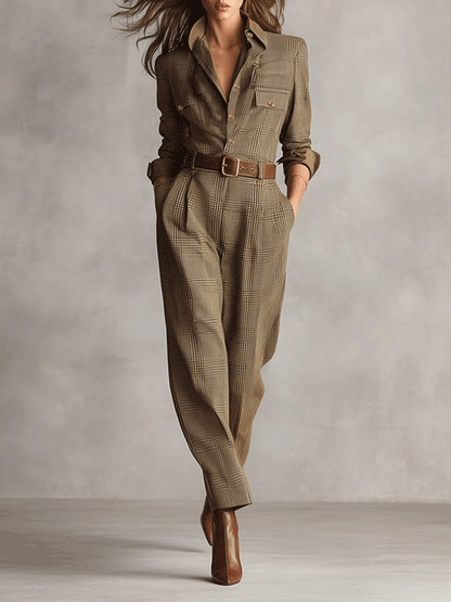 Célia | Bruine Overall met Verfijnde Details