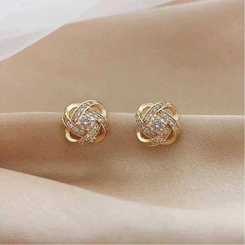 Lourdes - Boucles d'Oreilles Dorées en Spirale avec Cristaux