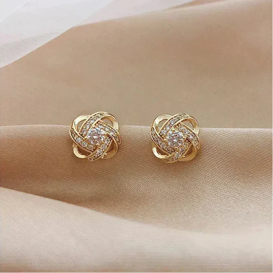 Lourdes - Boucles d'Oreilles Dorées en Spirale avec Cristaux