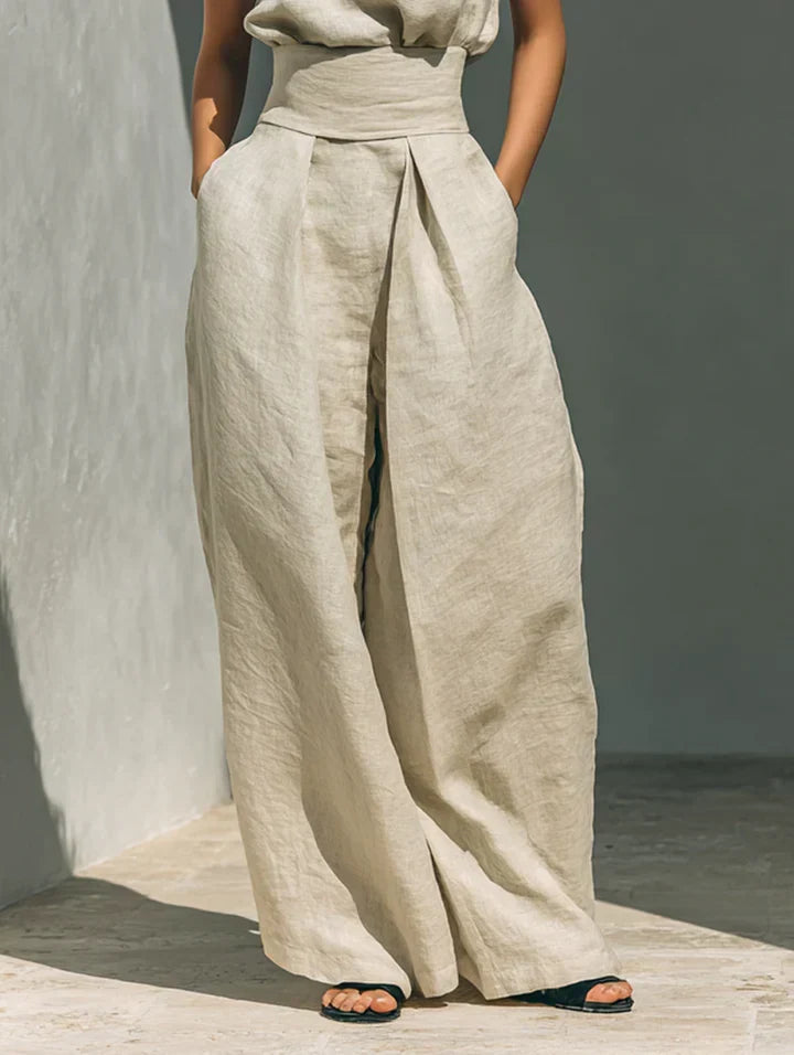 Flor™ | Ensemble Minimaliste Débardeur et Pantalon Large en Coton et Lin pour Femme