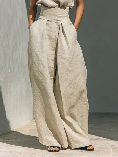 Flor™ | Ensemble Minimaliste Débardeur et Pantalon Large en Coton et Lin pour Femme