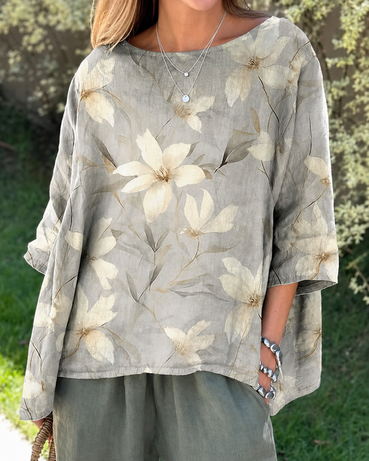 Chemisier Fleuri Taupe Ivoire