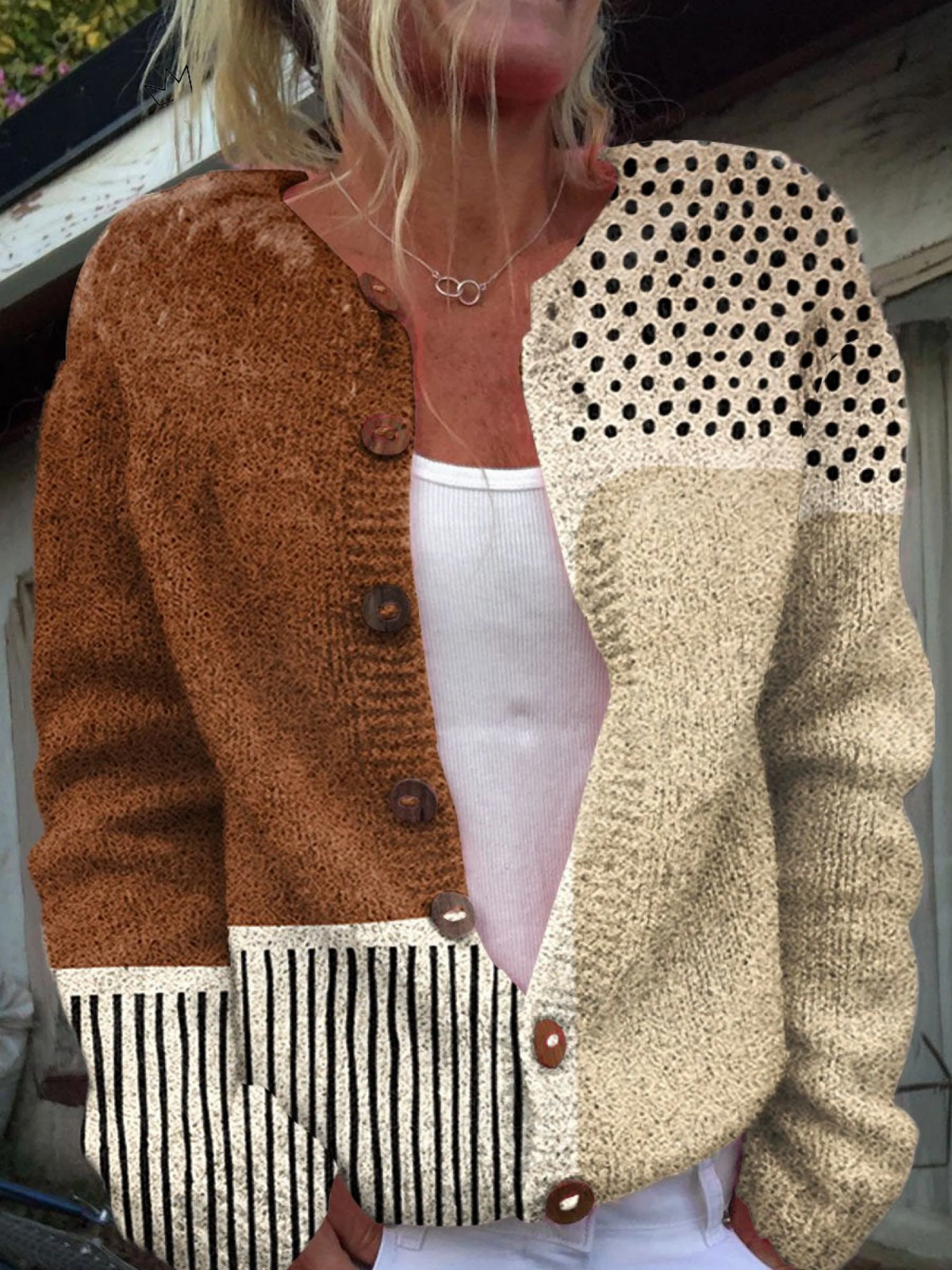 Sandra | Cardigan Boutonné Imprimé Pois Abstrait Minimaliste