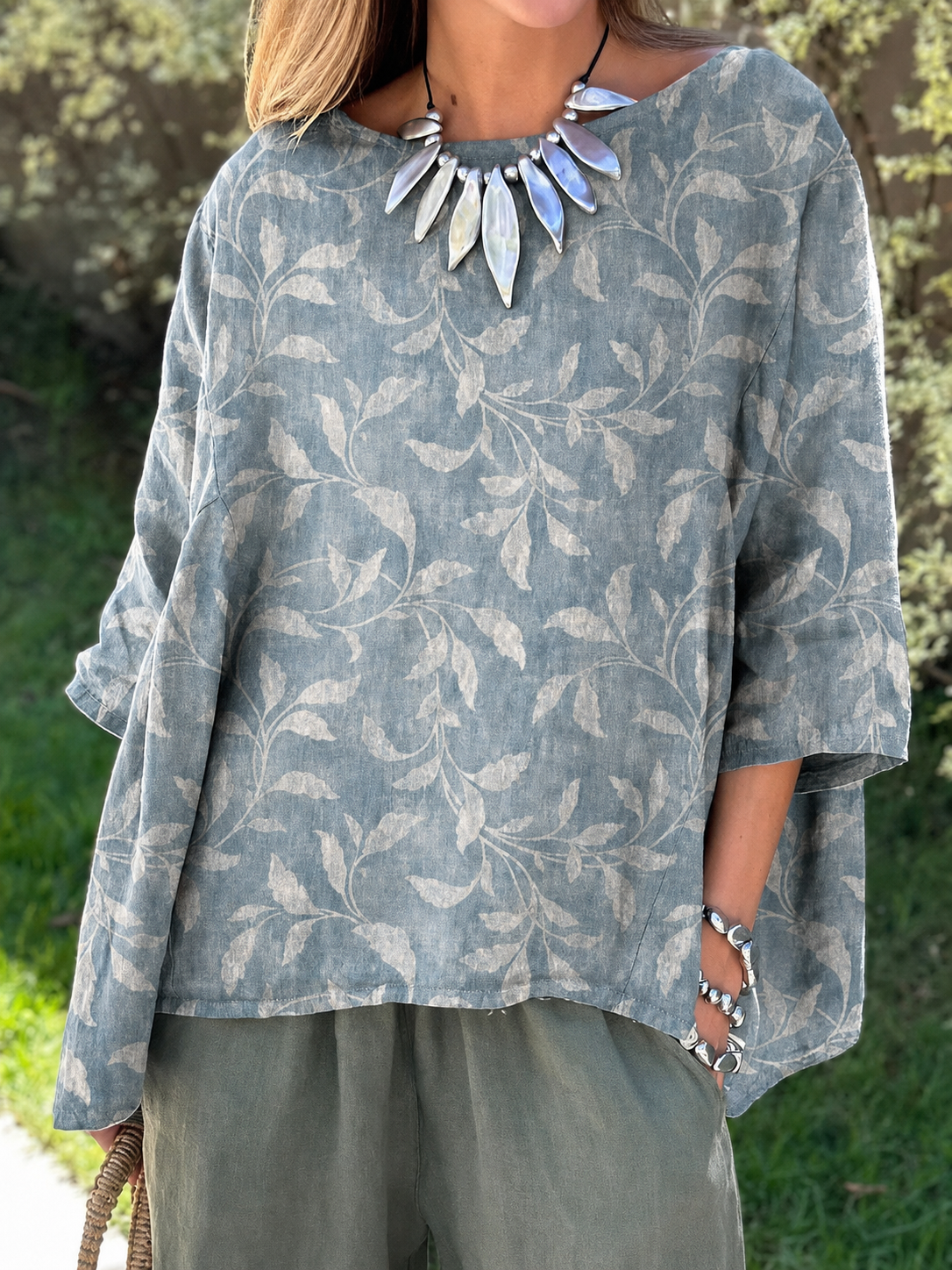 Chemisier Fleuri Ardoise Feuillage