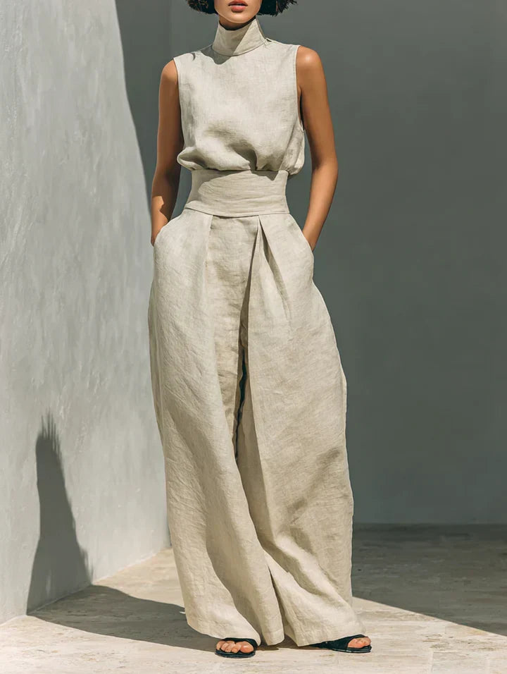 Flor™ | Ensemble Minimaliste Débardeur et Pantalon Large en Coton et Lin pour Femme