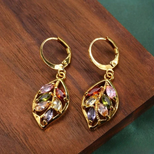 Asunción - Boucles d'Oreilles Vintage en Feuille d'Or Multicolore