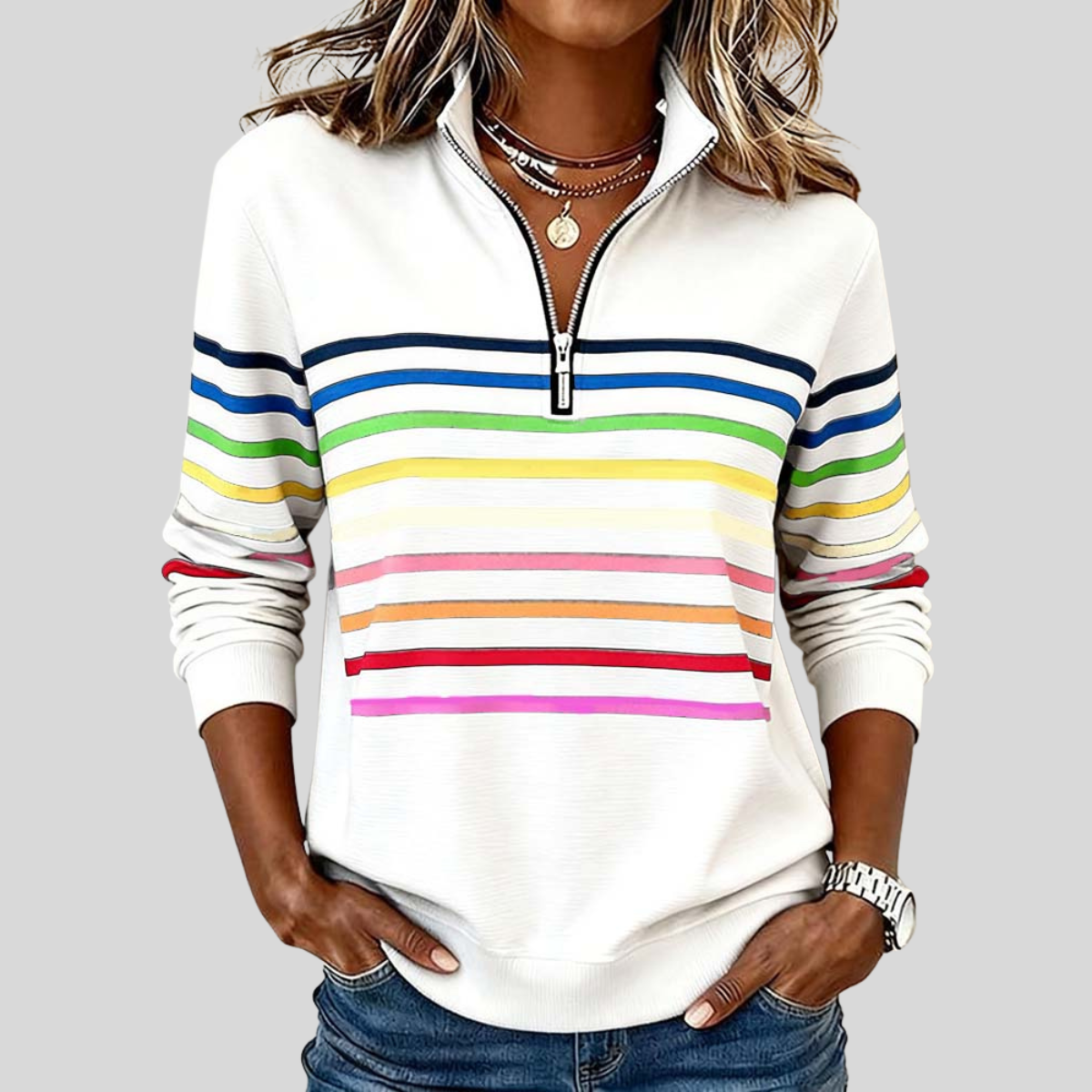 Prismette™ | Sweat quart-zippé à rayures colorées