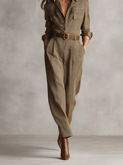 Célia | Bruine Overall met Verfijnde Details