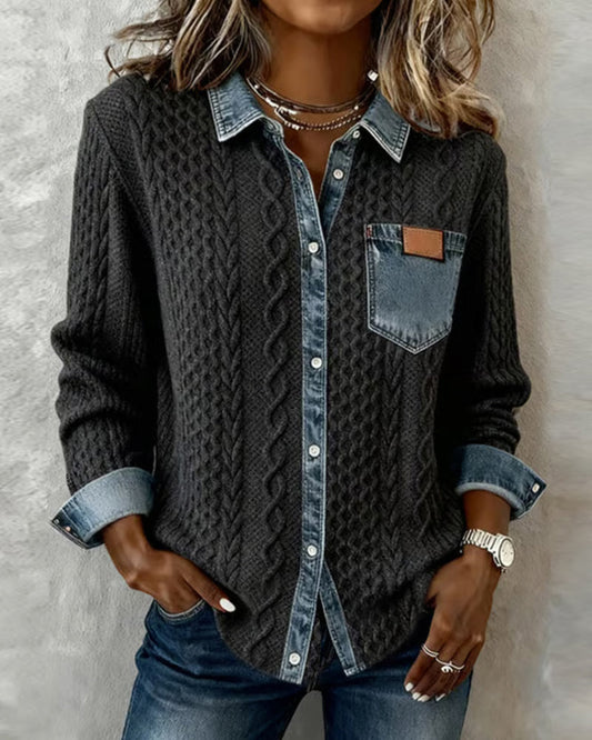 Chemise à manches longues et détails en denim