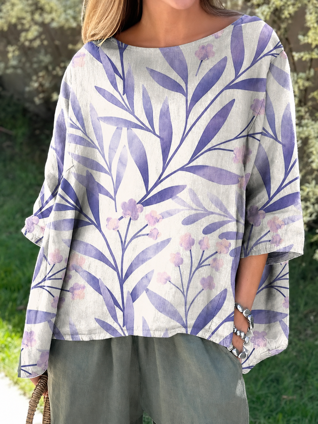 Chemisier Fleuri Violet Lavande Feuillage