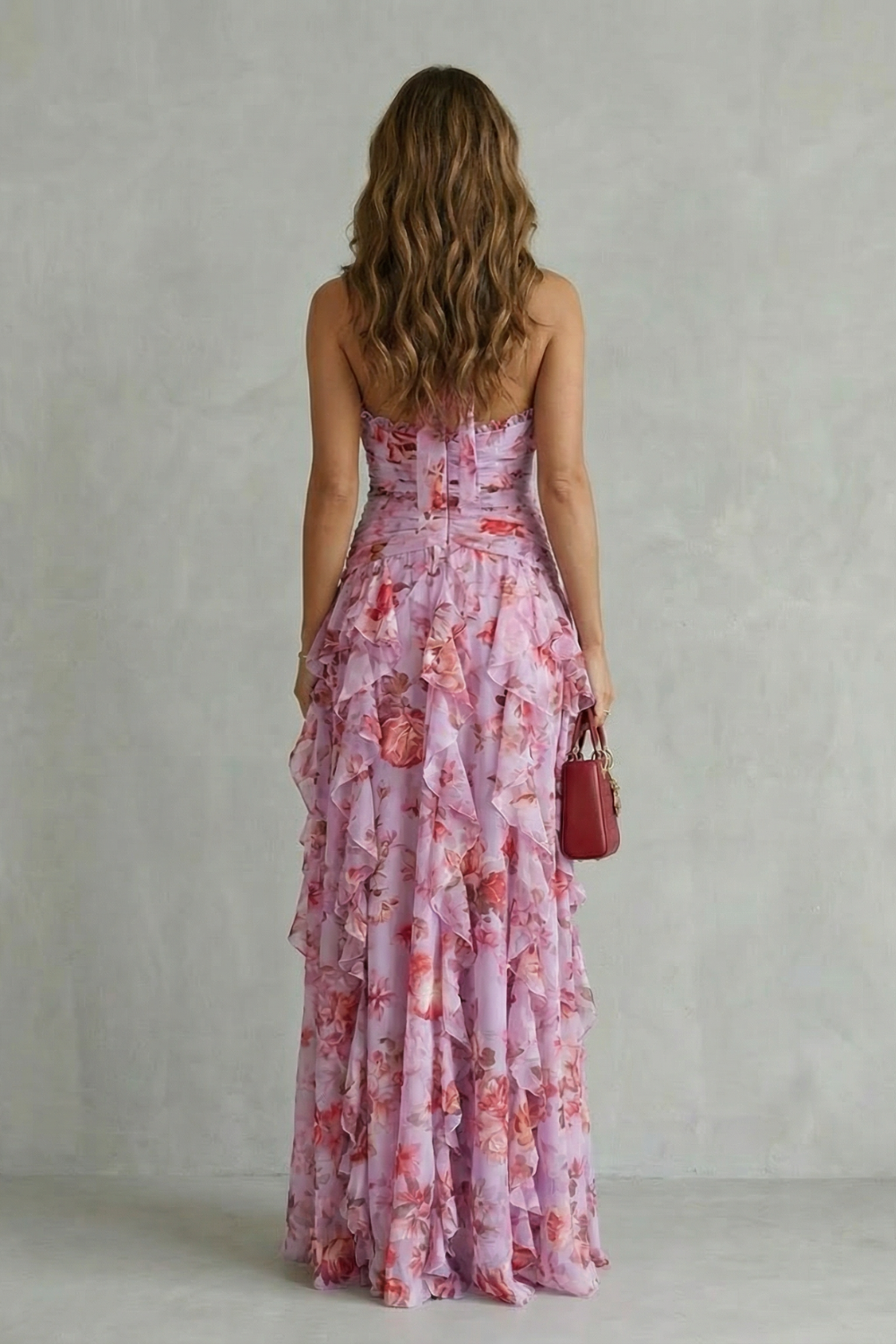 Belladina | Romantique Cascade de Roses Robe Longue Décolleté Américain