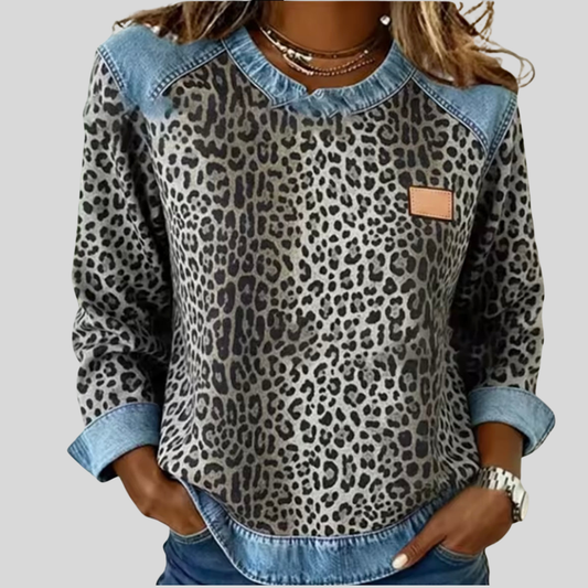Hollyn™ | Pull imprimé léopard à col en denim