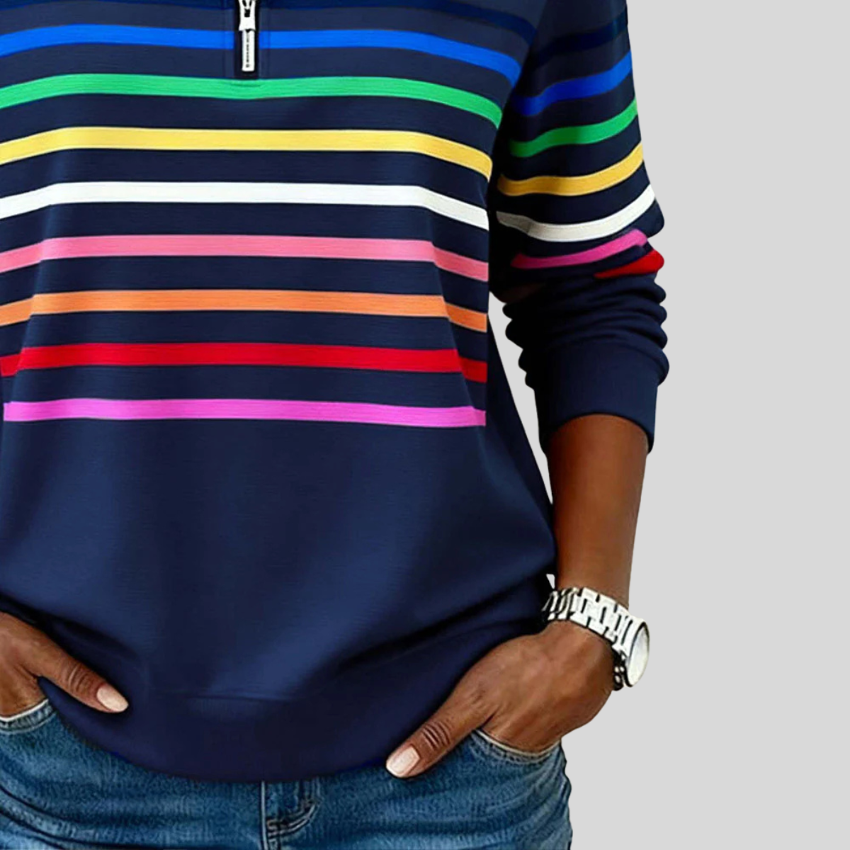 Prismette™ | Sweat quart-zippé à rayures colorées