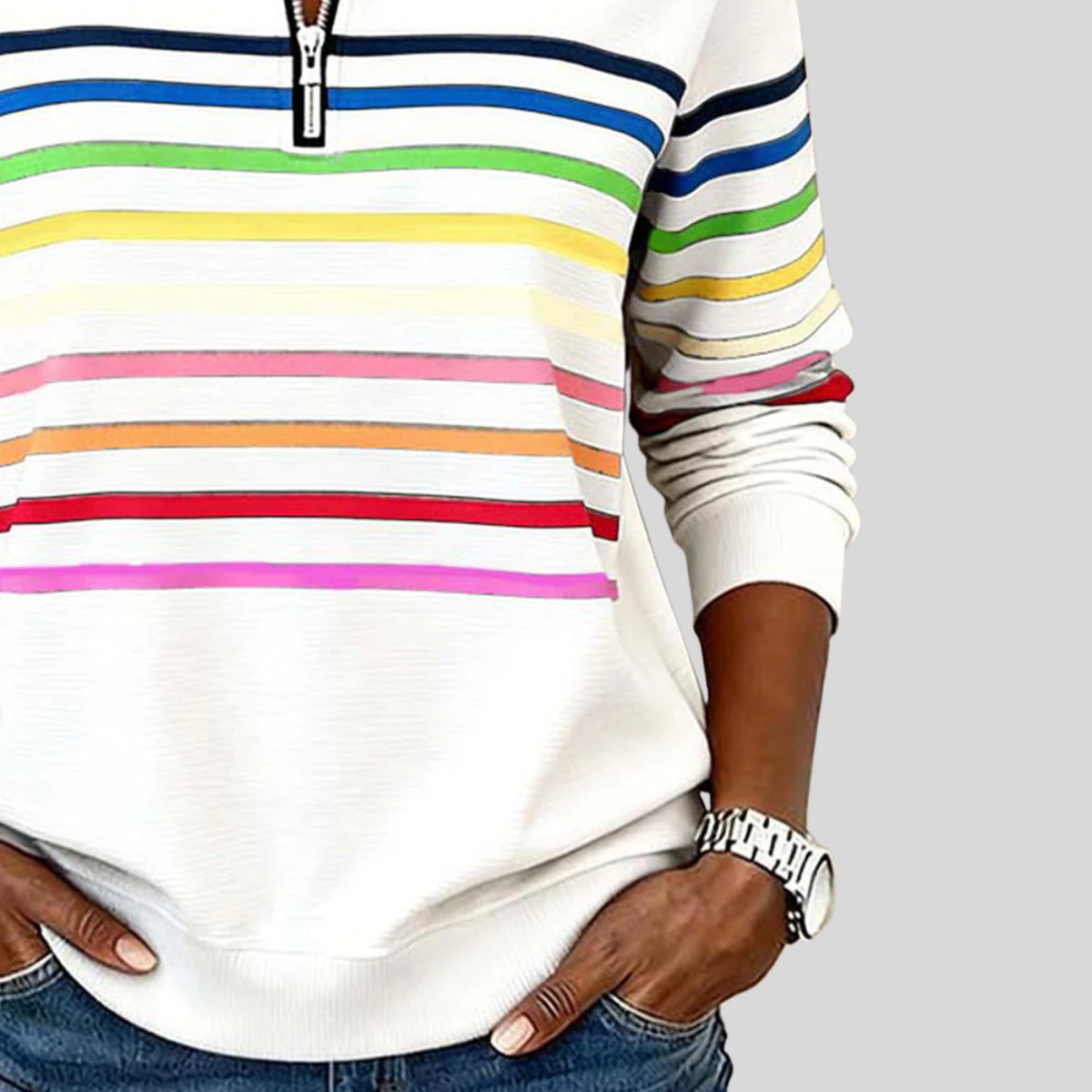 Prismette™ | Sweat quart-zippé à rayures colorées