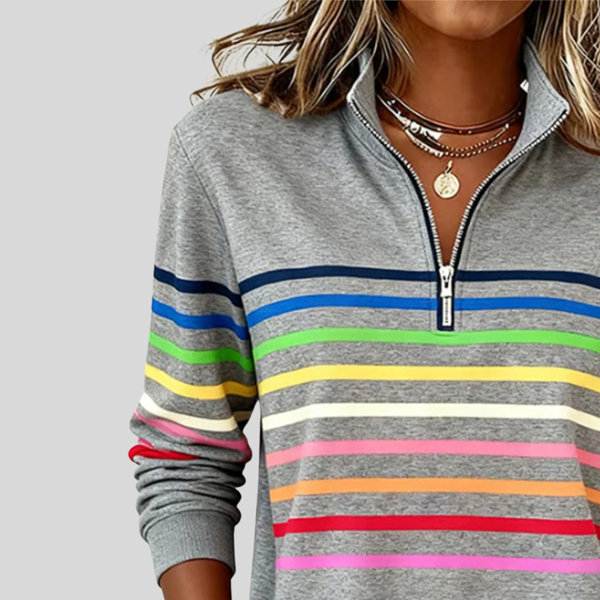 Prismette™ | Sweat quart-zippé à rayures colorées