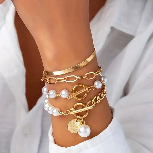 Ensemble de Bracelets Superposés en Perles de Luxe