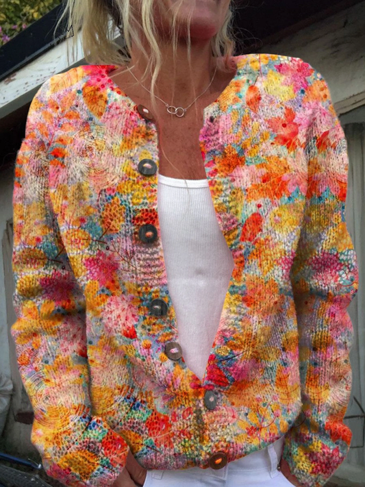 Claudia | Cardigan Boutonné Imprimé Floral Décontracté