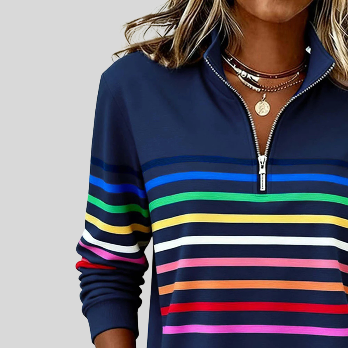 Prismette™ | Sweat quart-zippé à rayures colorées