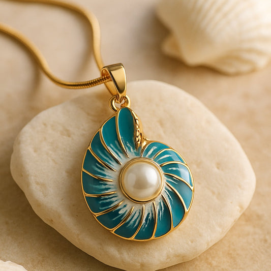 Collier Coquillage Bleu et Perle