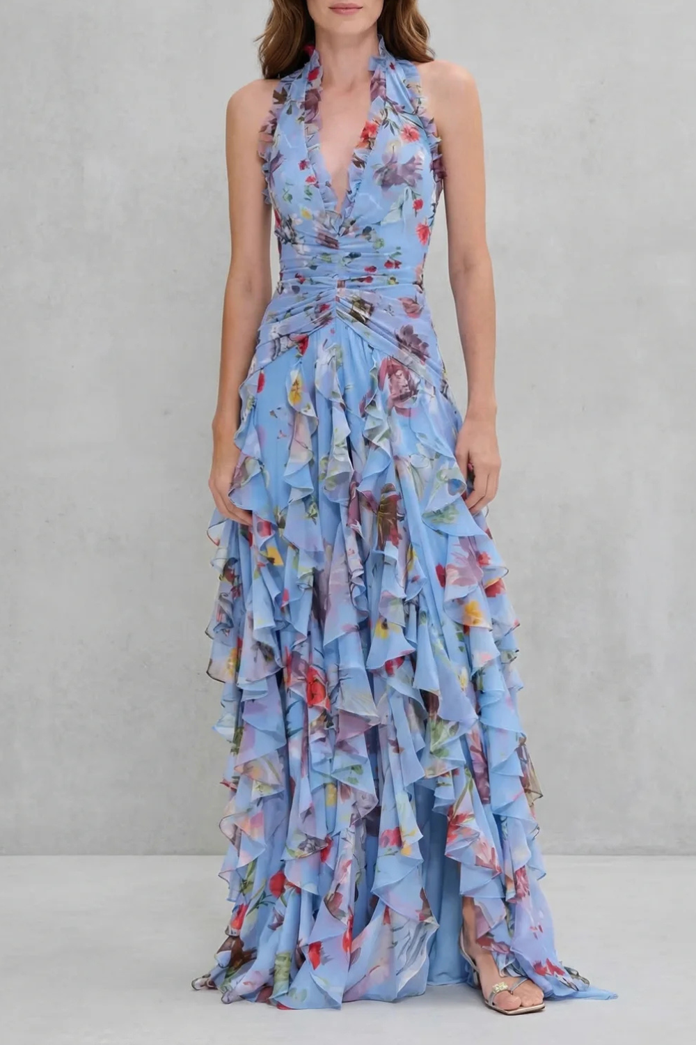 Belladina | Romantique Cascade de Roses Robe Longue Décolleté Américain