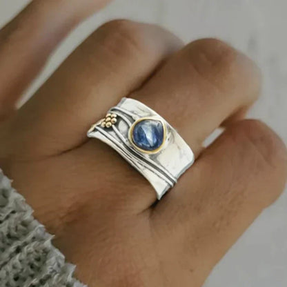 Agnès - Bague Vintage Saphir Bleu en Argent Plaqué Or