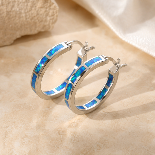 Belén - Boucles d'Oreilles Chic Circulaires avec Opale de Feu Bleue
