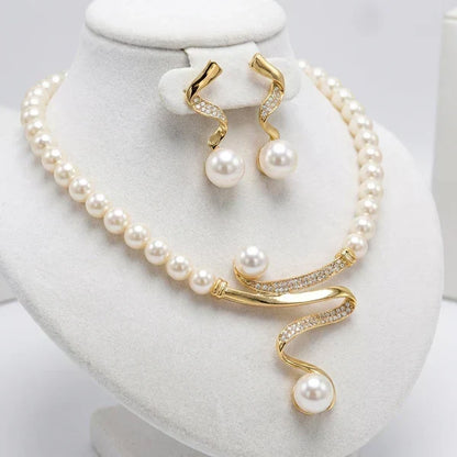 Almudena - Ensemble Collier et Boucles d'Oreilles avec Perles Naturelles
