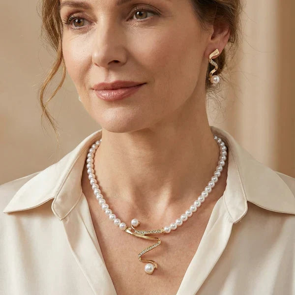Almudena - Ensemble Collier et Boucles d'Oreilles avec Perles Naturelles