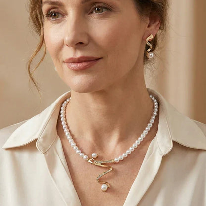 Almudena - Ensemble Collier et Boucles d'Oreilles avec Perles Naturelles