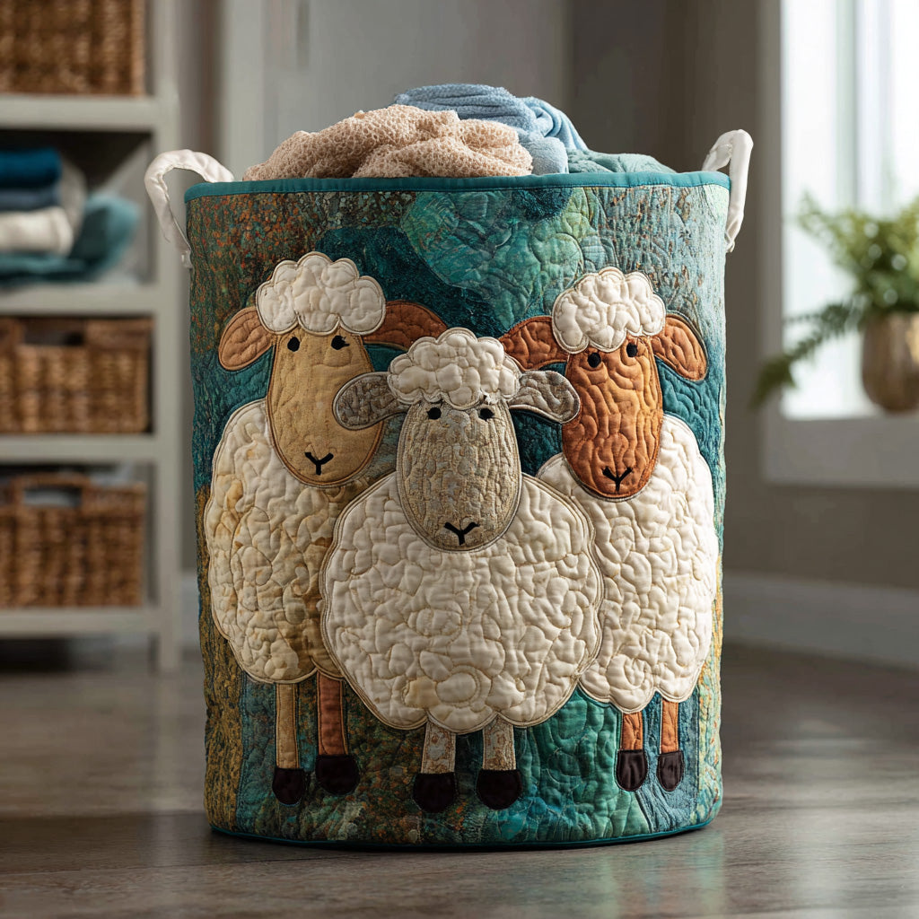 Panier matelassé avec troupeau de moutons duveteux